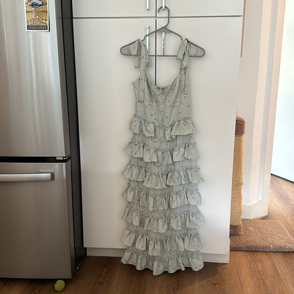 WAYF Pleated Tiered Dress